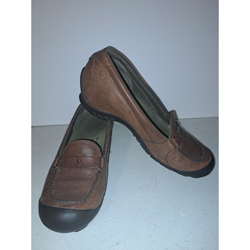 Merrell Womens Size 9.5 Plaza Glide Leather Saddle Moc Toe Shoes Brown